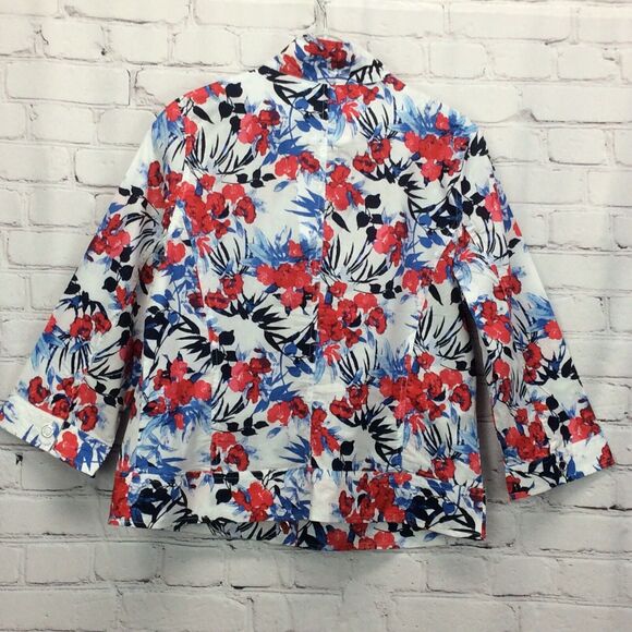 Chico's Patriotic Jacket Women's Size 1 (S/8) Fleur Dynasty Butter Lightweight - Picture 11 of 11